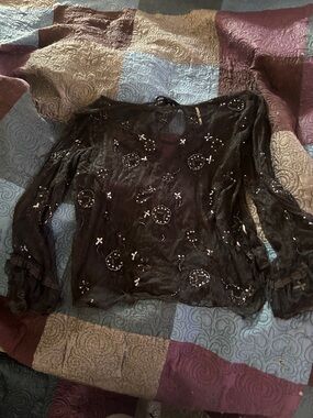 Black Beaded Sheer Long-Sleeve Women’s top by Free People/XL